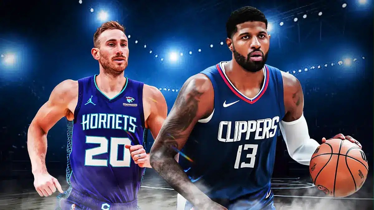 Paul George (Clippers) and Gordon Hayward (Hornets) action shots