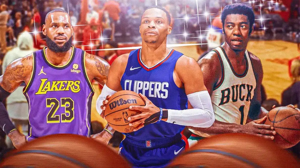 Russell Westbrook between LeBron James and Oscar Robertson