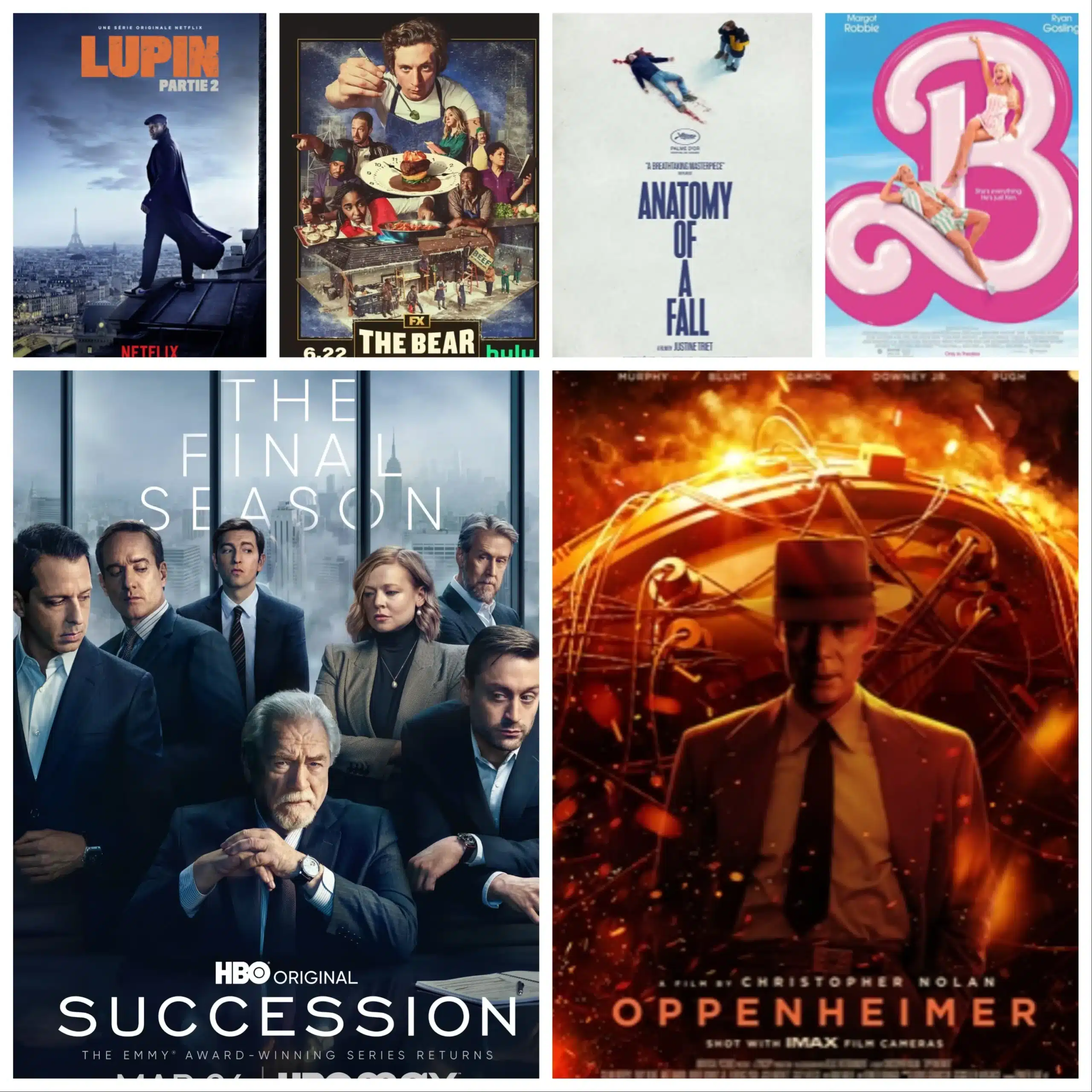 Lupin, The Bear, Succession; Anatomy of a Fall, Barbie, Oppenheimer