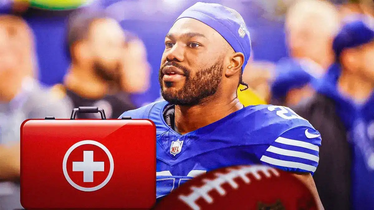 Zack Moss with a red cross next to him (Zack Moss)