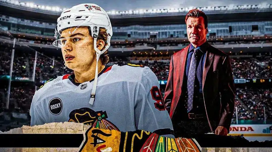 Blackhawks star Connor Bedard with Luke Richardson.
