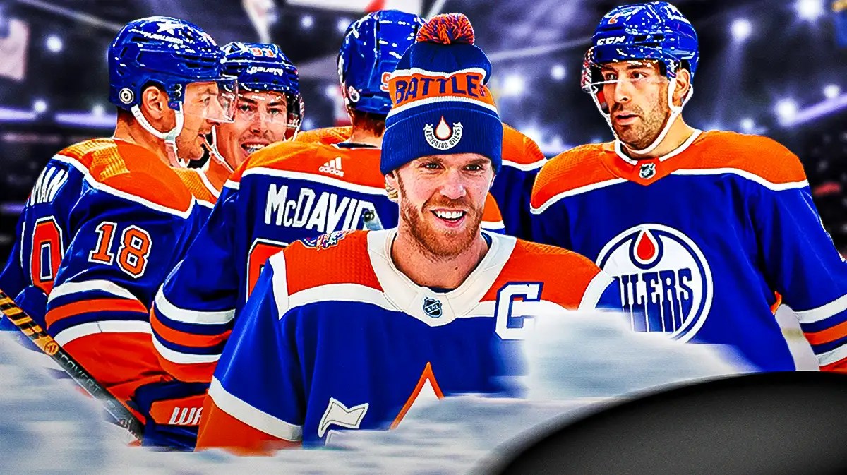 Edmonton Oilers players celebrating NHL Power Rankings