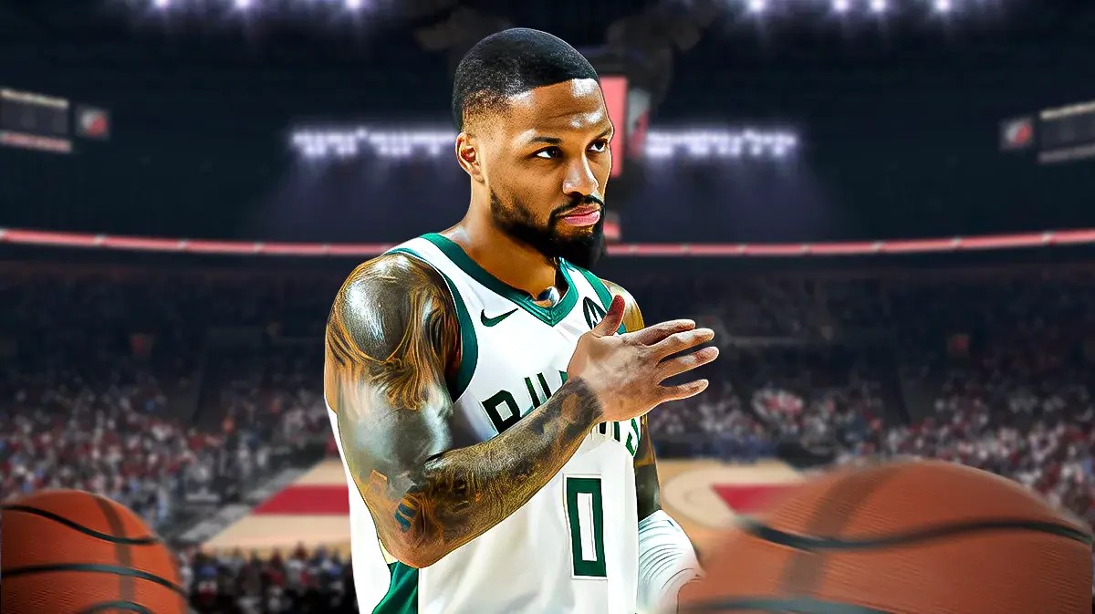 Bucks' Damian Lillard gets a standing ovation from the Trail Blazers crowd, Giannis Antetokounmpo stands in the background