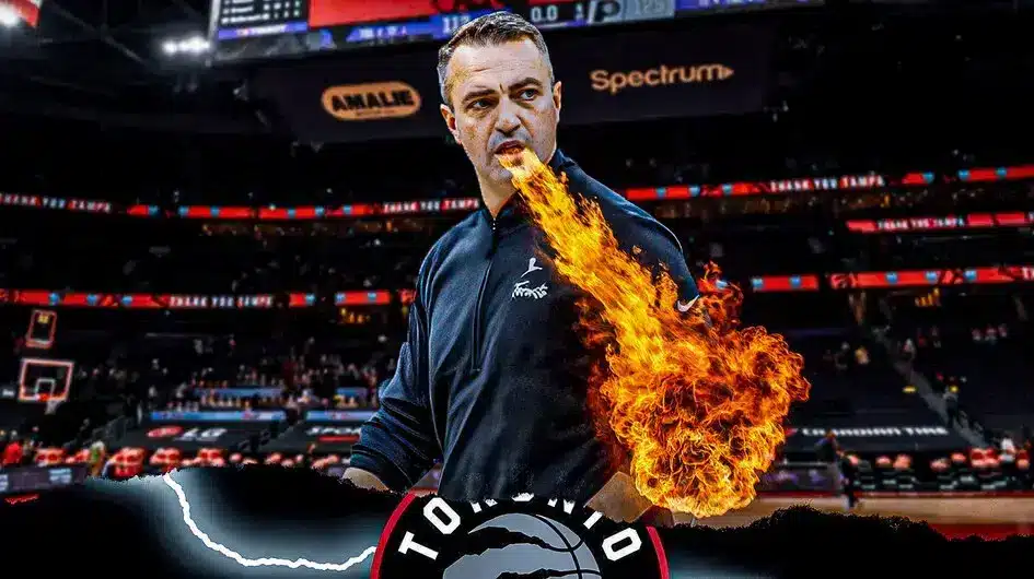 Toronto Raptors HC Darko Rajakovic angry with fire coming out of mouth