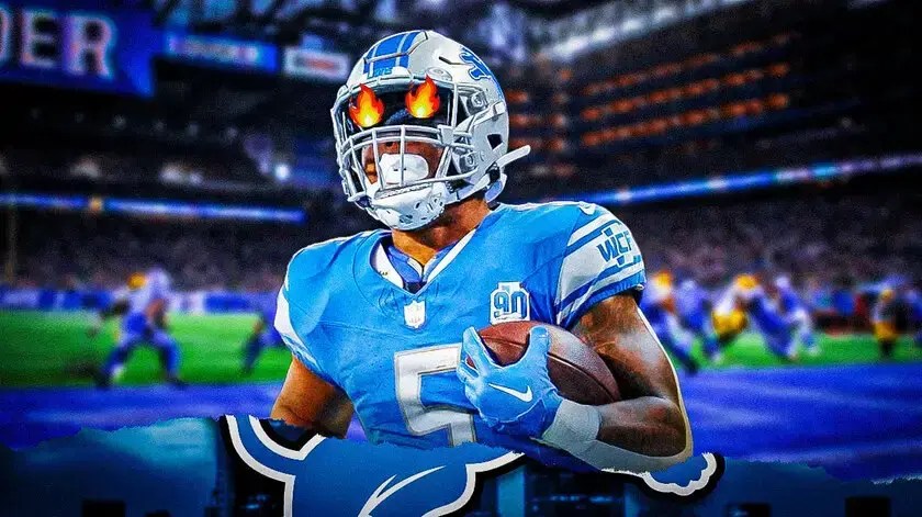 Lions' David Montgomery with fire in his eyes.