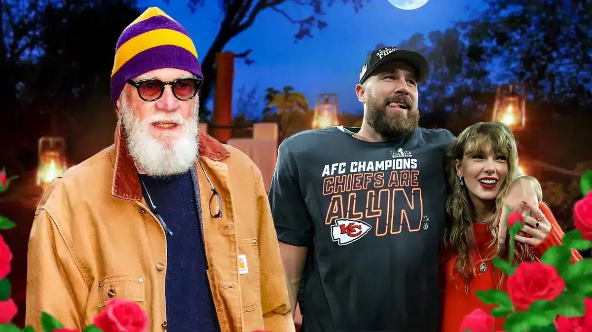 David Letterman with Travis Kelce and Taylor Swift.