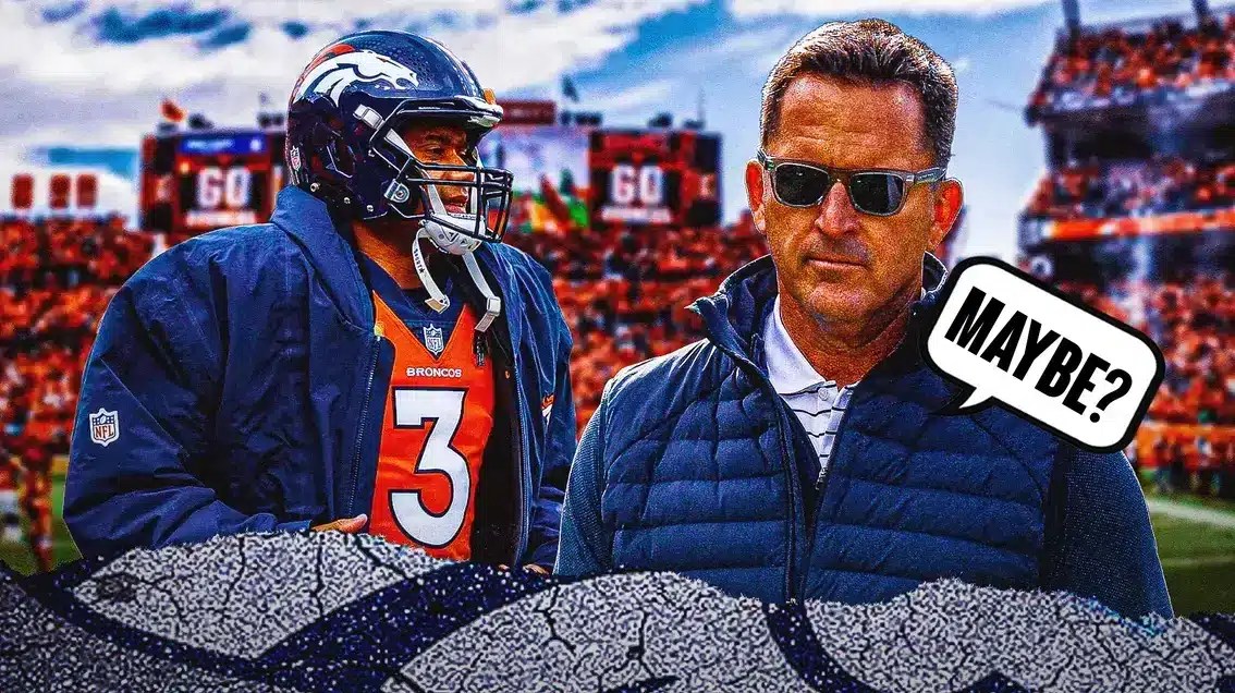 Broncos George Paton and Russell Wilson