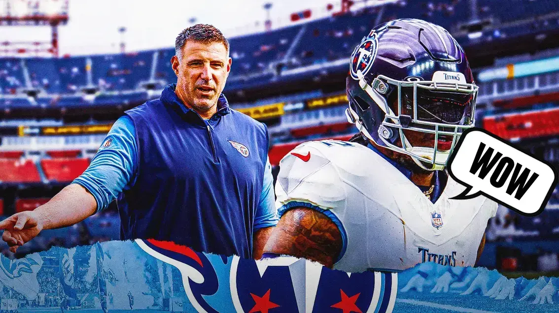 Mike Vrabel next to Derrick Henry saying "Wow" (Tennessee Titans)