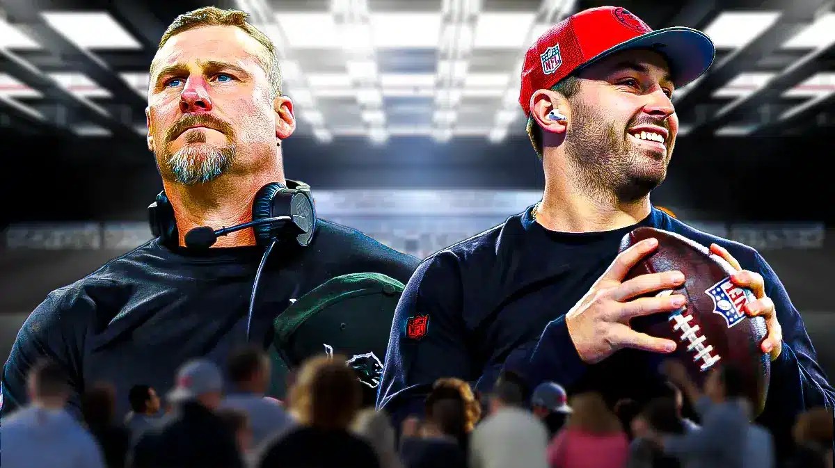 Lions coach Dan Campbell with Buccaneers star Baker Mayfield.