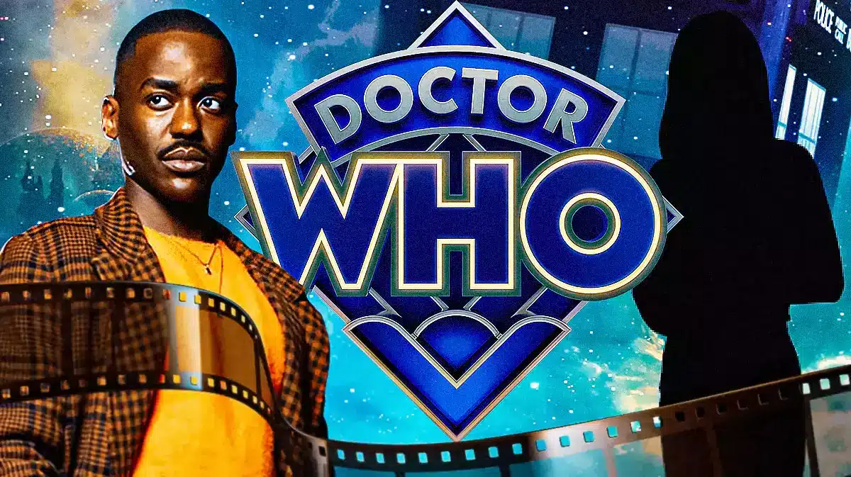 Ncuti Gatwa's Doctor next to the Doctor Who logo and a woman's silhouette