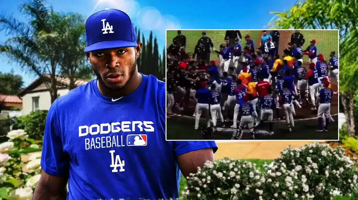 Yasiel Puig in Los Angeles Dodgers uniform, Brawl