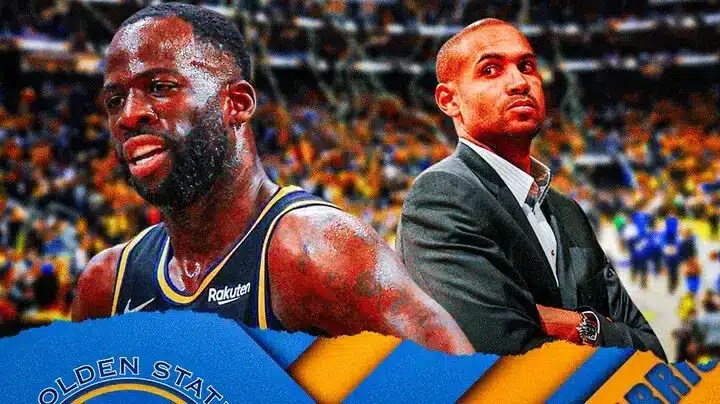 Golden State Warriors star Draymond Green and Grant Hill in front of the Chase Center.