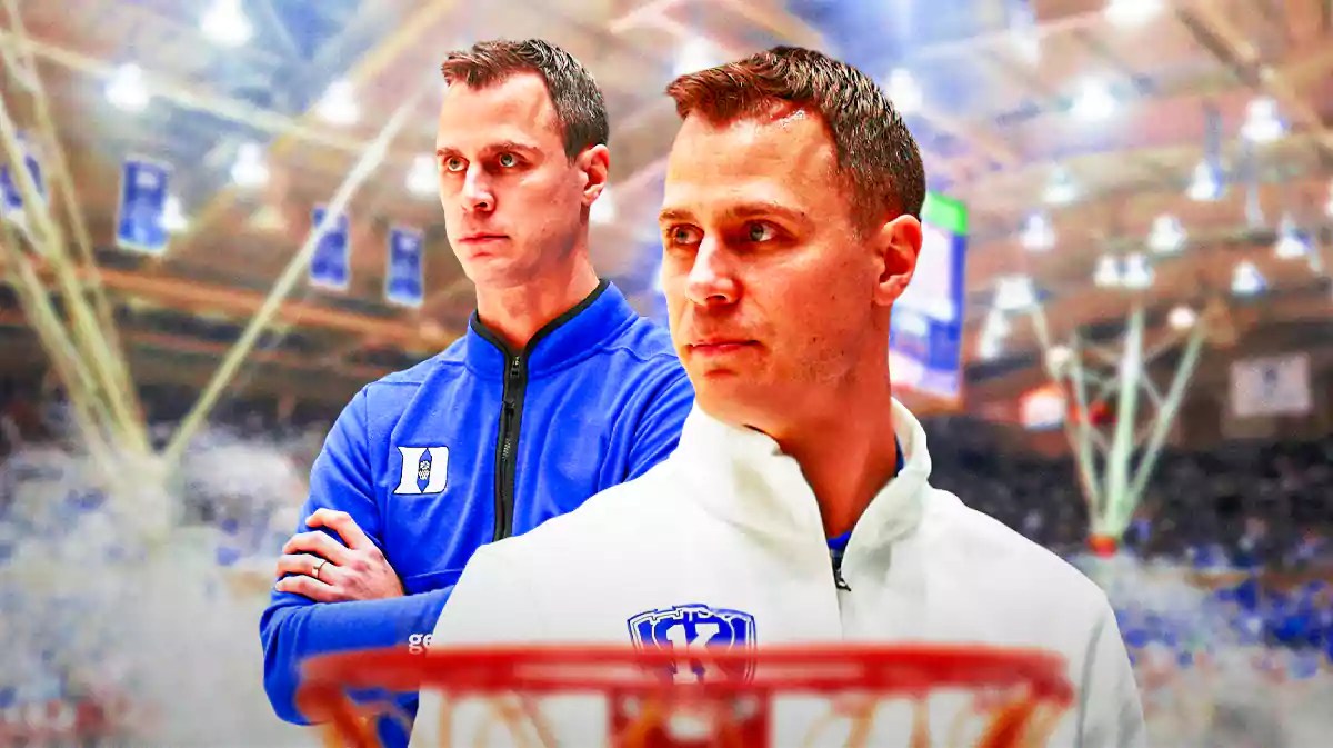 Duke basketball, Blue Devils, Jon Scheyer, Jon Scheyer Duke, Duke win streak, Jon Scheyer with Duke basketball arena in the background