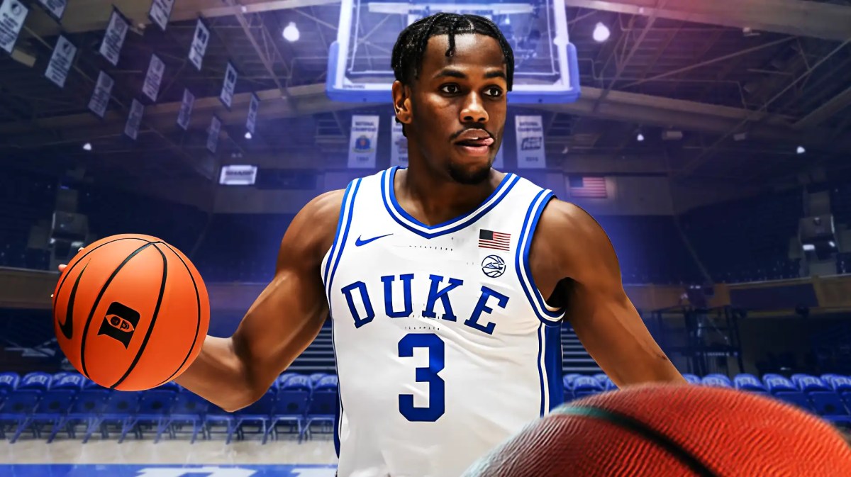 Duke basketball, Blue Devils, Georgia Tech basketball, Yellow Jackets, Jeremy Roach, Jeremy Roach in Duke uni with Duke basketball arena in the background