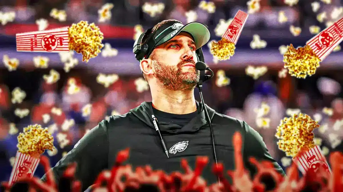 Nick Sirianni with pop corn flying all over the place