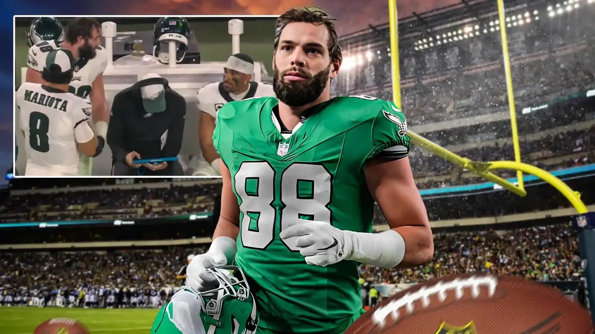 Dallas Goedert (Eagles) looking angry/serious