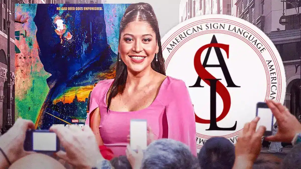Echo MCU series poster and Alaqua Cox next to American Sign Language (ASL) logo.