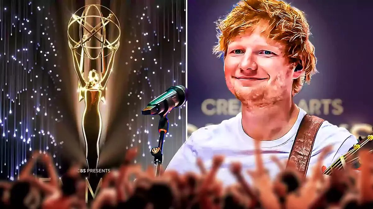 Ed Sheeran with Emmy award.