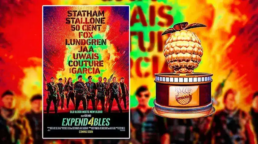 Expendables 4 poster and Razzies Award.