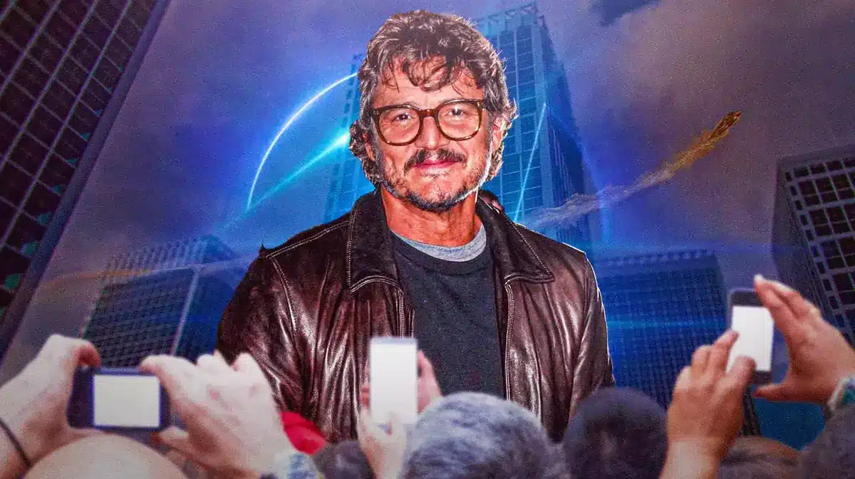 Pedro Pascal in front of MCU Fantastic Four logo.