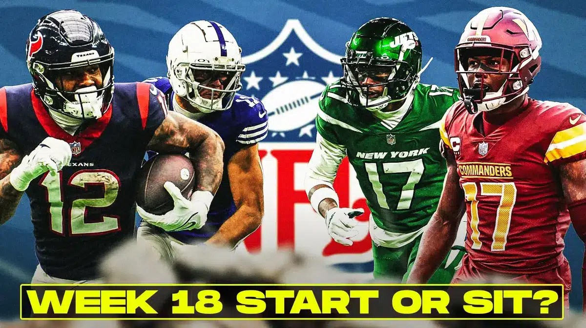 Here we have fantasy football Wide Receivers Nico Collins, Michael Pittman, Garrett Wilson, and Terry McLaurin with the NFL wallpaper background.