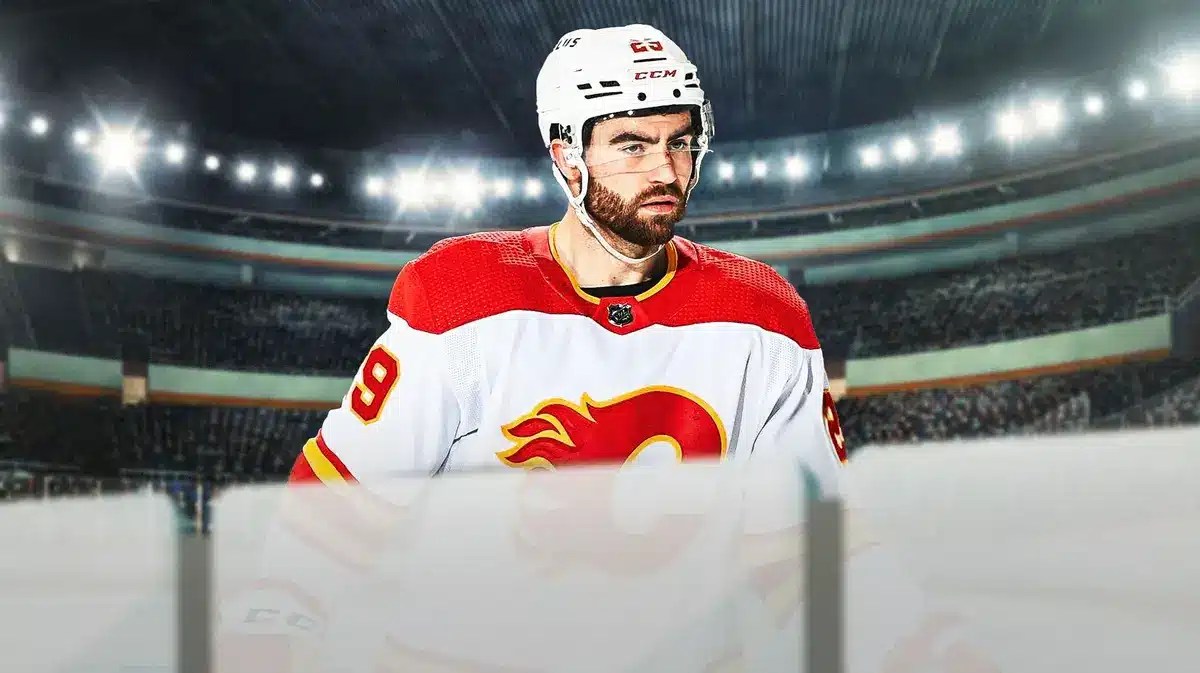 Flames Dillon Dube looking serious