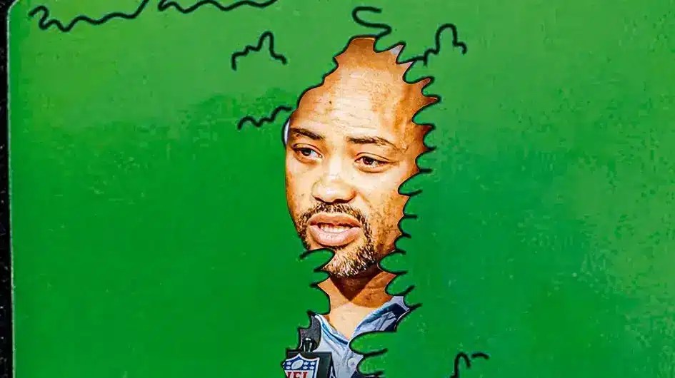 Terry Fontenot (Falcons general manager) as the hiding Homer Simpsons meme