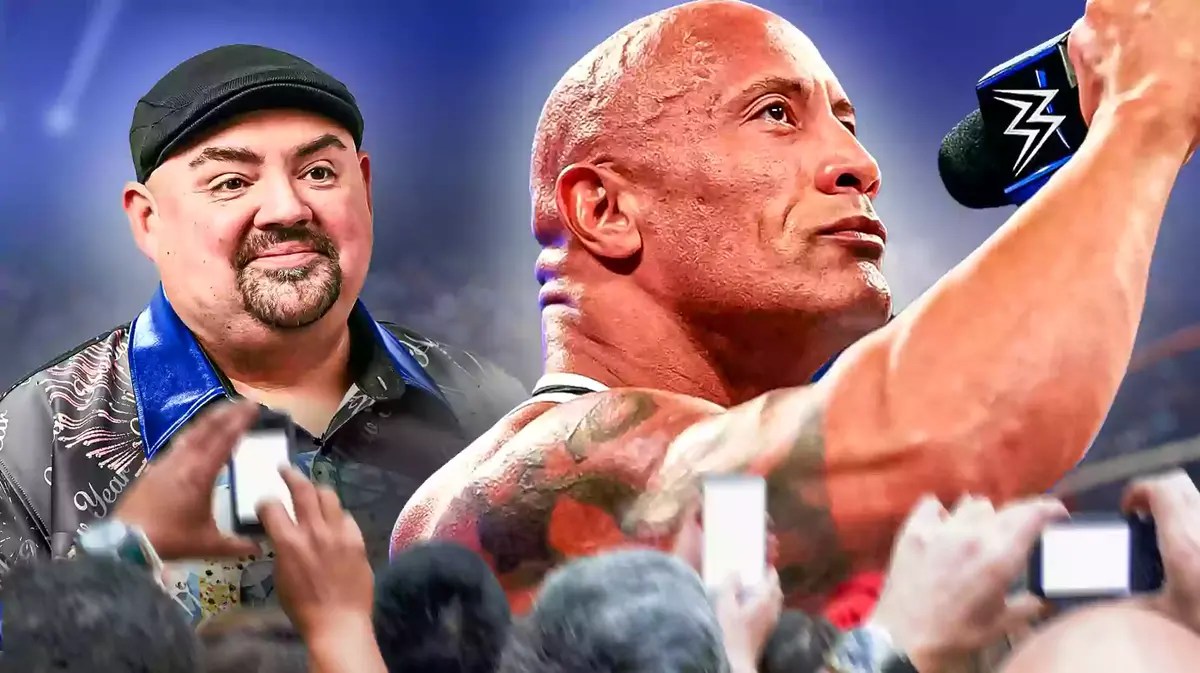 Gabriel Iglesias next to WWE star Dwayne 'The Rock' Johsnon.