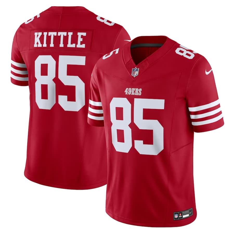 George Kittle San Francisco 49ers Nike Vapor F.U.S.E. Limited Jersey - Scarlet color on a white background.