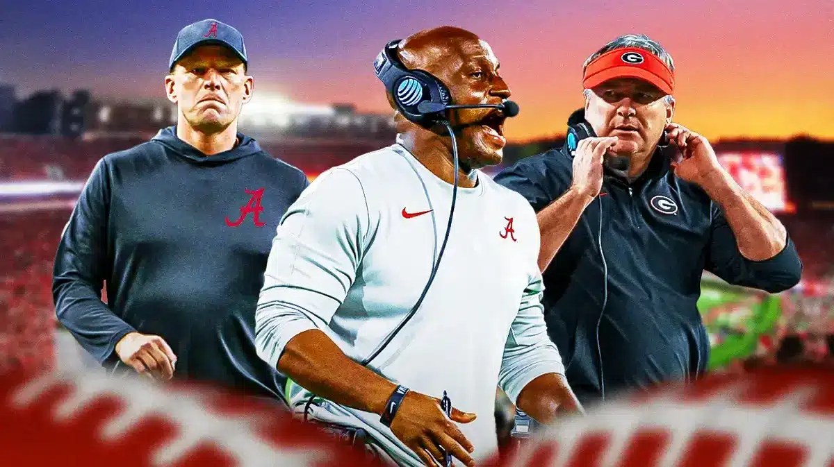 Travaris Robinson, Kalen DeBoer, and Kirby Smart