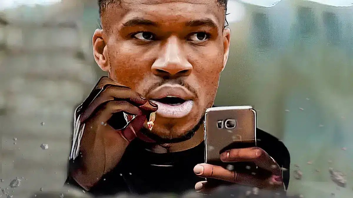 Giannis Antetokounmpo (Bucks) as the Matthew McConaughey phone meme