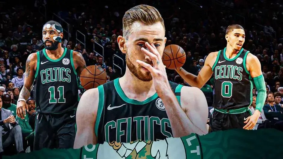 2018-19 Celtics Gordon Hayward, Jayson Tatum, and Kyrie Irving
