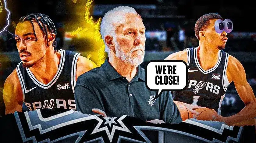 Spurs Tre Jones going Super Saiyan, Gregg Popovich saying "Let's go!" and Victor Wembanyama