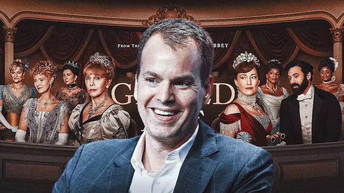 HBO chief Casey Bloys, background The Gilded Age poster