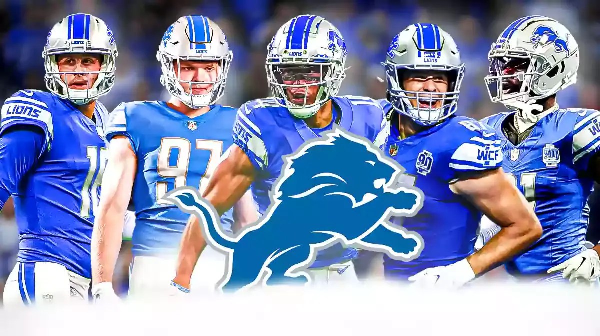 Amon-Ra St. Brown. Aiden Hutchinson, Sam LaPorta, Jared Goff, Kerby Joseph, Lions logo