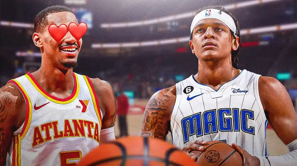 Dejounte Murray with heart eyes looking at Paolo Banchero