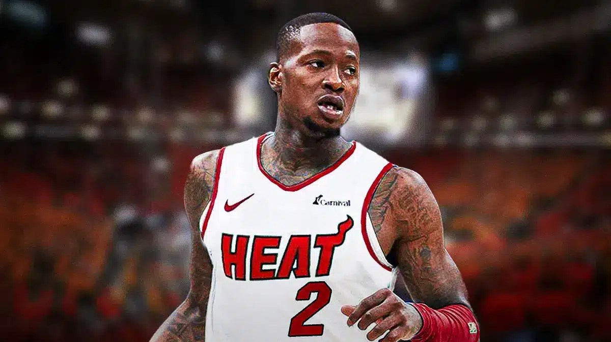 Miami Heat star Terry Rozier in front of the Kaseya Center.