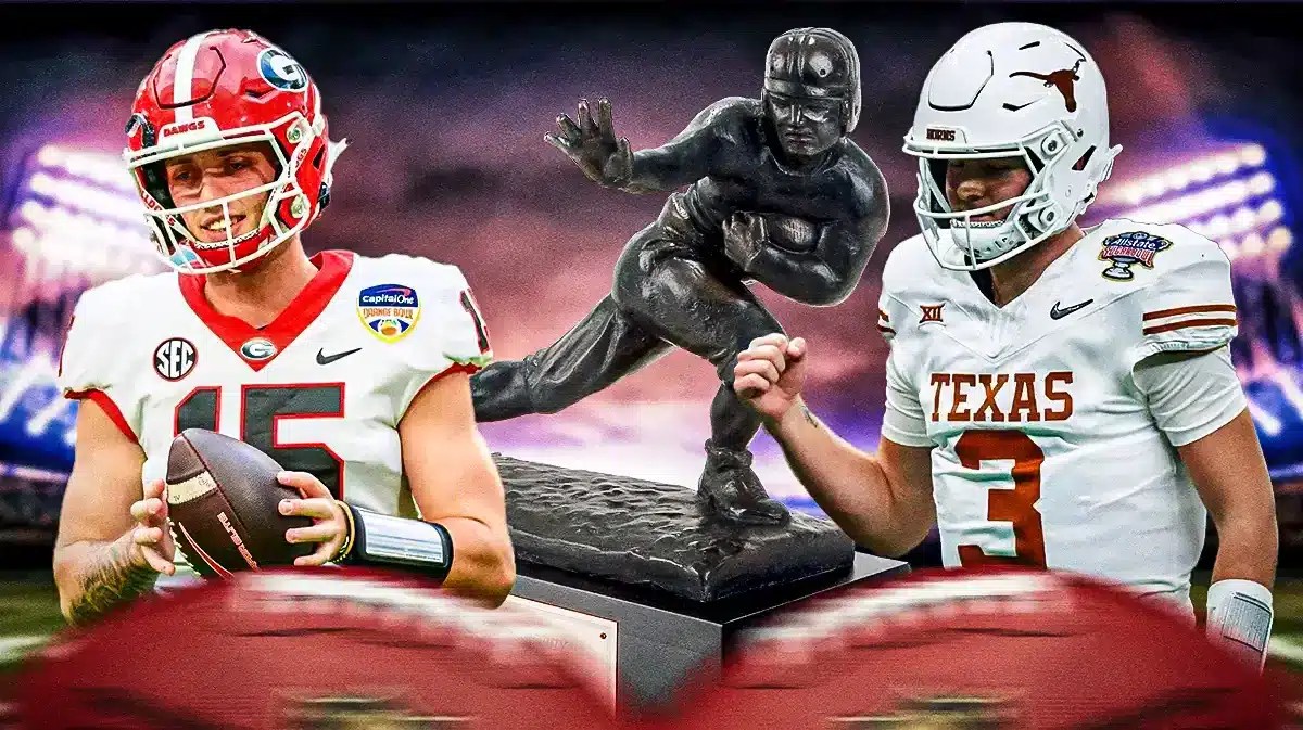 Photo: Quinn Ewers and Carson Beck, with Heisman trophy in the middle