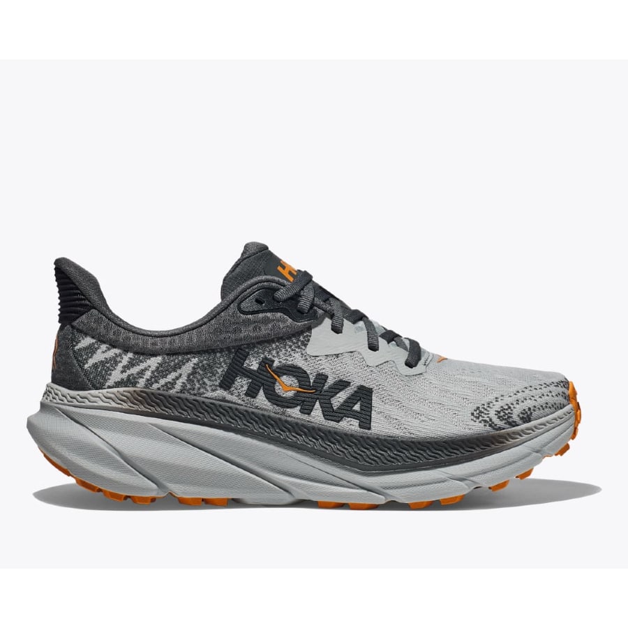 Hoka Challenger 7 - Harbor Mist/Castlerock colorway on a light gray background.