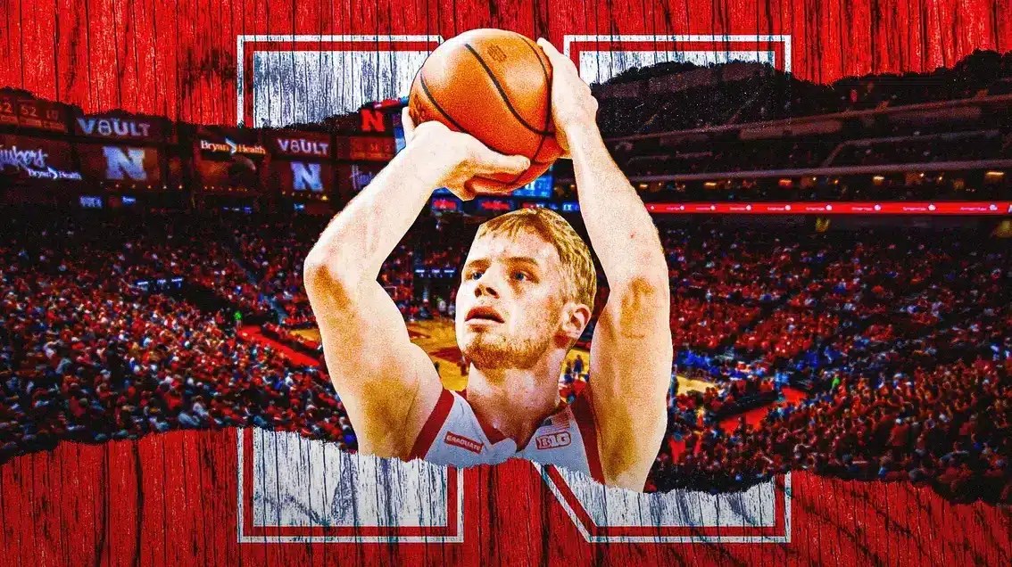 Nebraska basketball’s Rienk Mast shooting a basketball.