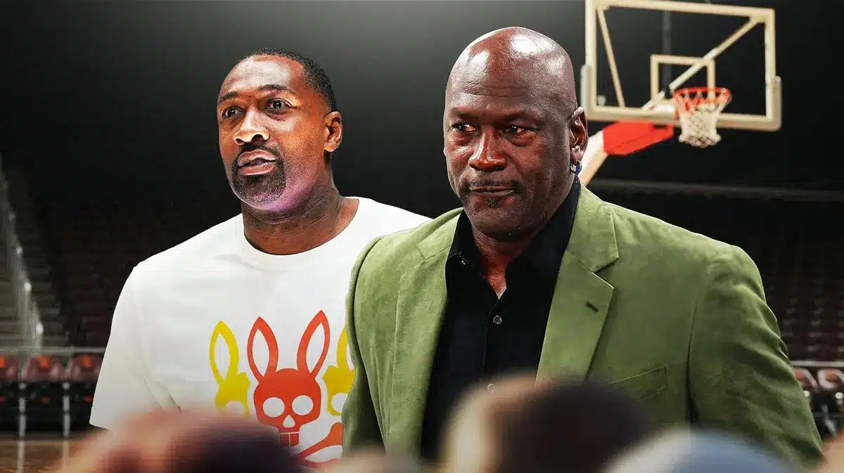 Gilbert Arenas (former Wizards) with Michael Jordan looking serious