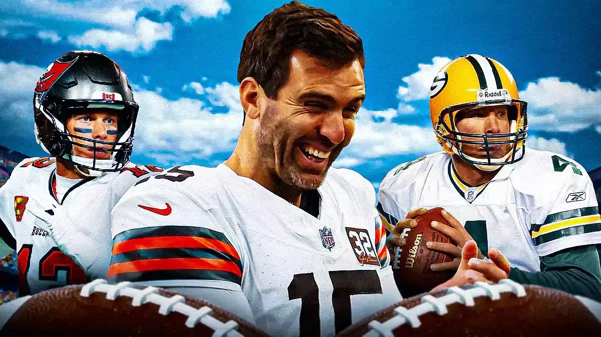 Cleveland Browns quarterback Joe Flacco with Tom Brady and Brett Favre
