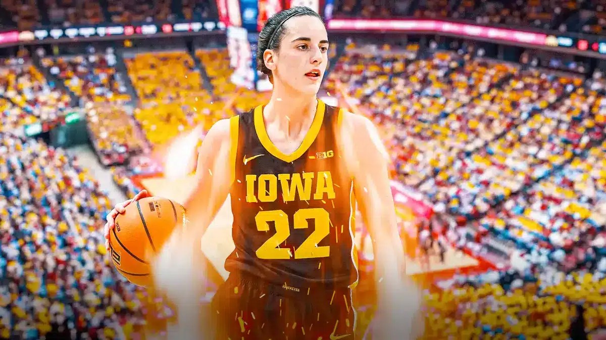 Iowa women’s basketball star Caitlin Clark action shot on fire