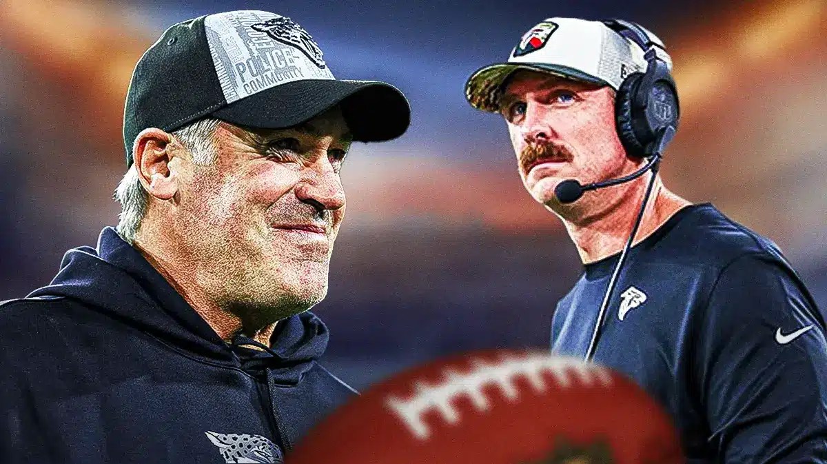 Jaguars HC Doug Pederson looking at Falcons coach Ryan Nielsen.