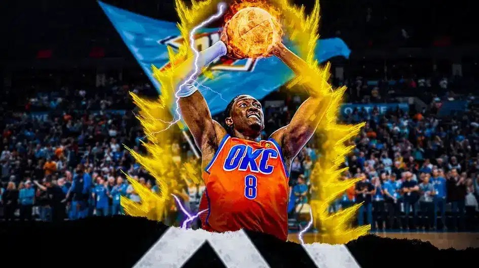 Oklahoma City Thunder guard Jalen Williams looking electric with Super Saiyan aura
