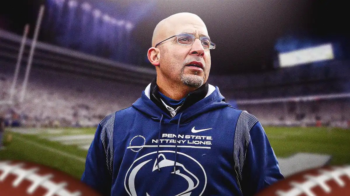 Penn State football, Nittany Lions, James Franklin, Justin Luftig, Mark Dupuis, James Franklin with Penn State football stadium in the background