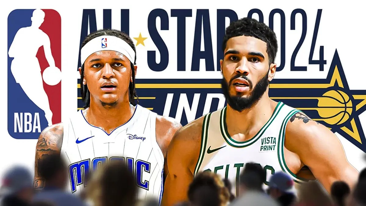 Orlando Magic forward Paolo Banchero next to Jayson Tatum