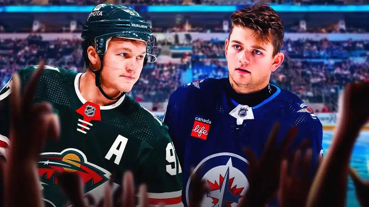 Jets' Cole Perfetti and Wild's Kirill Kaprizov.