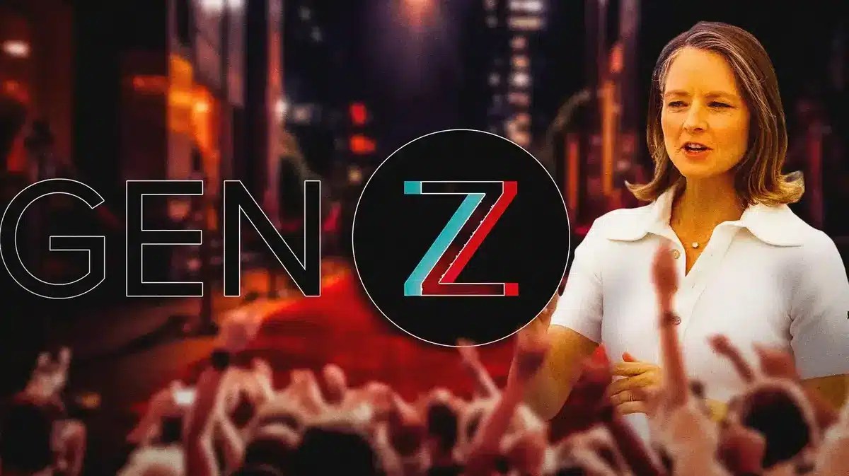 Jodie Foster and a Generation Z logo.
