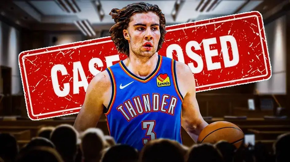 Josh Giddey with a case closed sign in the background
